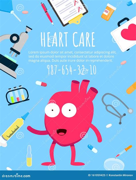 Cardiology Heart Care Banner Concept Flat Style Design Poster Stock