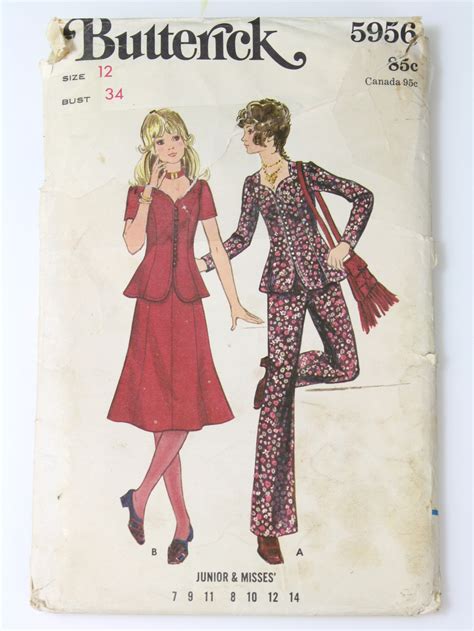Vintage 70s Sewing Pattern 70s Butterick Pattern No 5956 Misses And