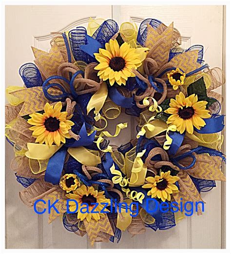 Blue And Yellow Fall Decor Sunflower Wreath For Fall Wreaths Wreaths