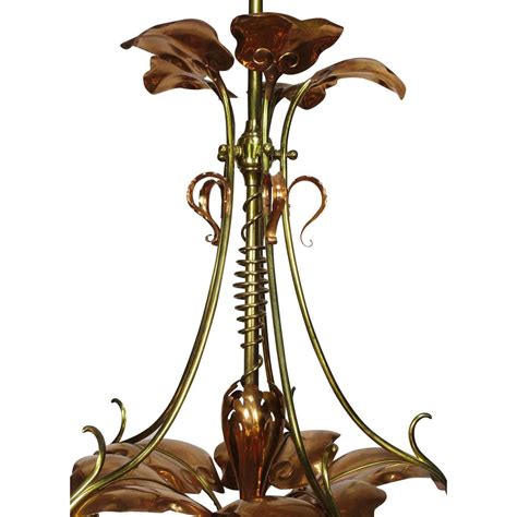 Art Nouveau Arts And Crafts Movement 6 Light Chandeldeier