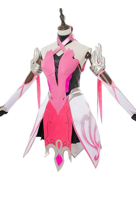 Overwatch Mercy Angela Ziegler Pink Dress Cosplay Costume Including