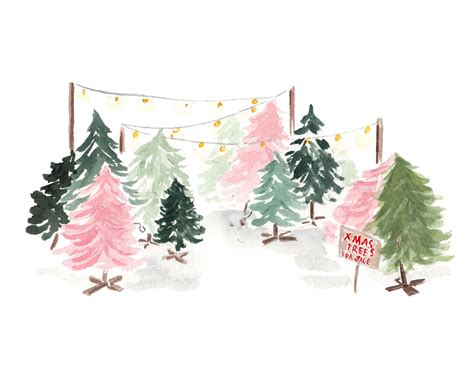 Christmas Trees Art Print Tree Illustration Pink Christmas Etsy