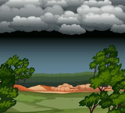 An Image Of A Landscape With Trees And Clouds