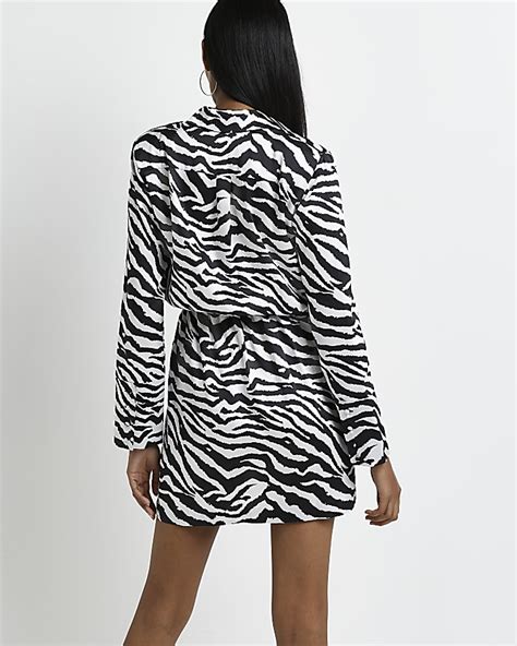 Black Zebra Print Mini Shirt Dress River Island