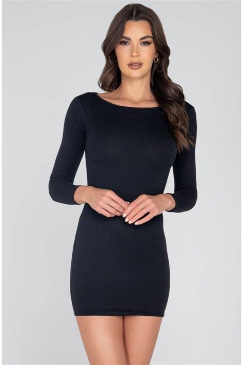 Classic Ribbed Long Sleeve Bodycon Dress Club Dresses Roma Confidential