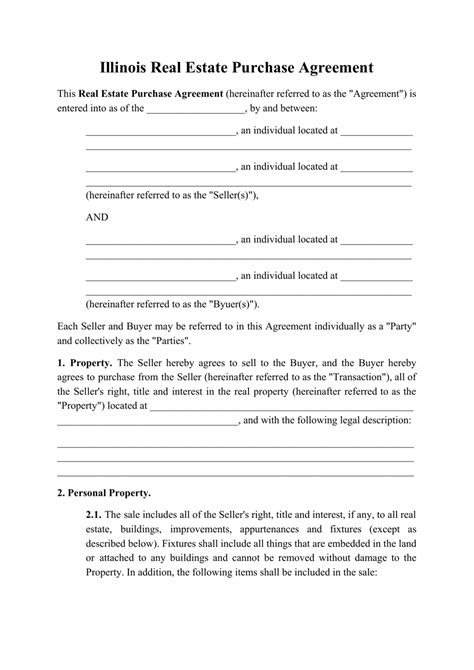 Illinois real estate purchase agreement template