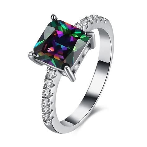 Hot Sale Exquisite Mystic Rainbow Crystal Zircon Ring Solid