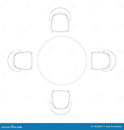 Outline Chairs Stand Around The Table View From Above Stock Vector