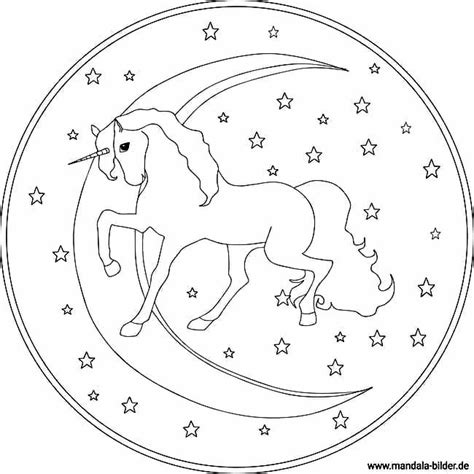 Einhorn, Mond und Sterne - kostenloses Mandala