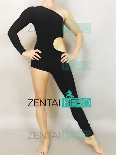 free shipping sexy women s black one shoulder leg catsuit jumpsuit