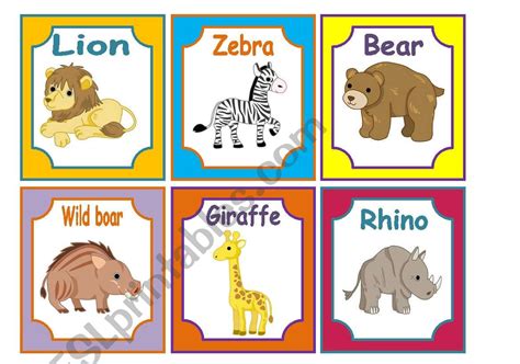 Animals Flashcards 23 Wild Animals 24 Cards Esl Worksheet By Azanatos