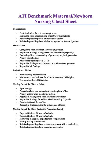 Ati Benchmark Maternalnewborn Nursing Cheat Sheet 5 Page Etsy