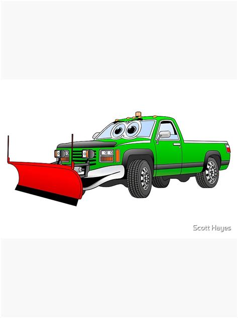 Green R Pick Up Truck Snow Plow Cartoon Art Print By Graphxpro