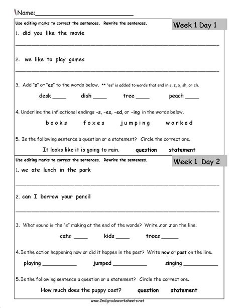 Language Arts Worksheets 2nd Grade Smiling And Shining In Second