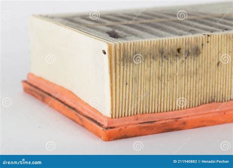 Dirty Car Air Filter On A White Background Isolate The Concept Of