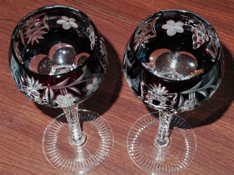 2 Ajka 8 38 Marsala Ruby Red Cased Glass Wine Goblets Etsy