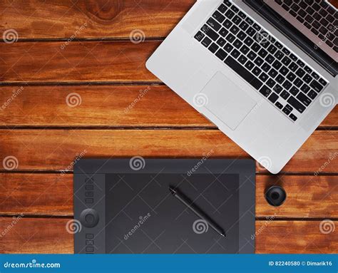 Wooden Table Of Graphic Designer Stock Photo Image Of Communication