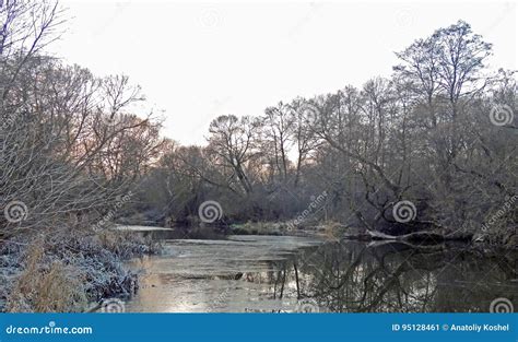 Frosty Morning In November Late Fall River Stock Image Image Of