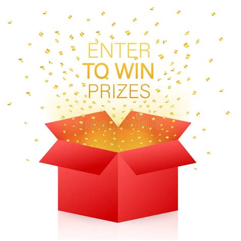 Enter To Win Prizes Open Red T Box And Confetti Vector Stock