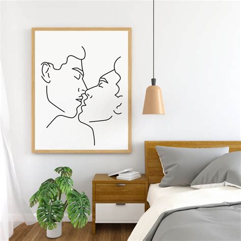 Gay Couple Kissing Print Minimal Nude Line Drawing Wall Art Etsy
