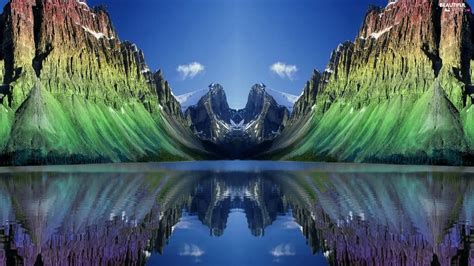 Mirror Symmetry Lake Reflection Rocks Beautiful Views Wallpapers