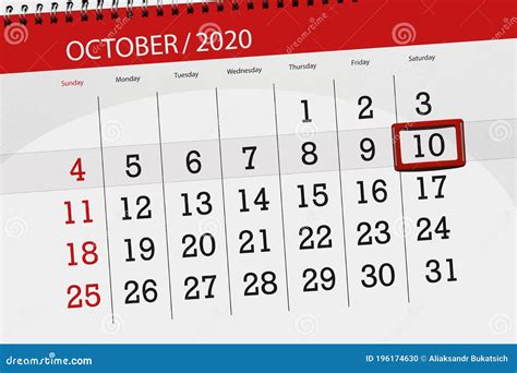 Calendar Planner For The Month October 2020 Deadline Day 10 Saturday
