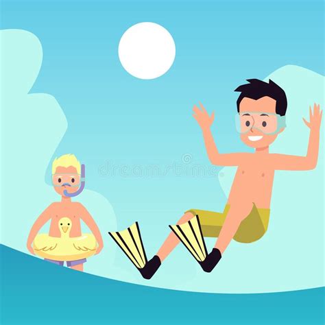 Banner With Happy Kids Having Fun On The Sea Beach Flat Vector