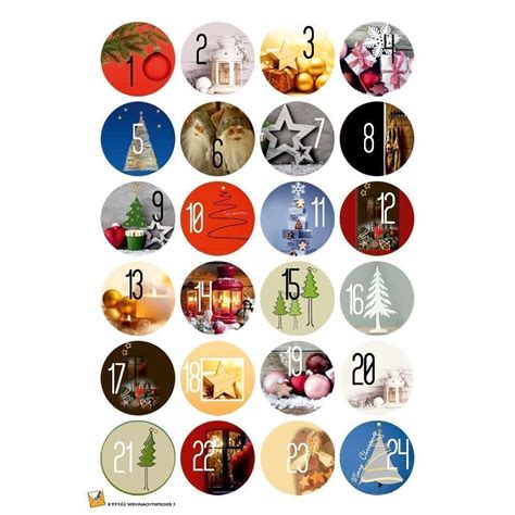 24 Etiketten Sticker Weihnachten Kalender 40 Mm Selbstklebend 99102 400