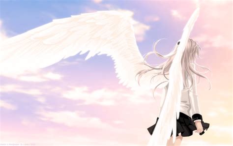 Обои небо девушка облака крылья ангел аниме арт картинки на