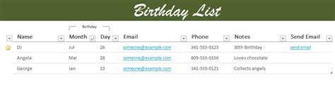 Excel Birthday List Templates Printable