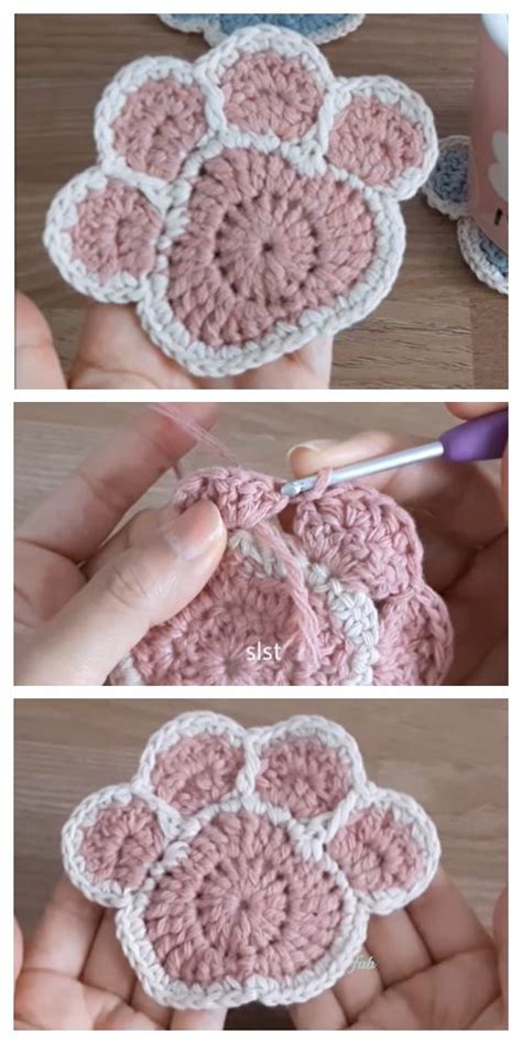 Crochet Paw Print Applique Free Pattern-Video in 2020 | Paw crochet