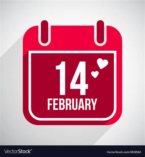 Valentines Day Flat Calendar Icon 14 February Vector Image
