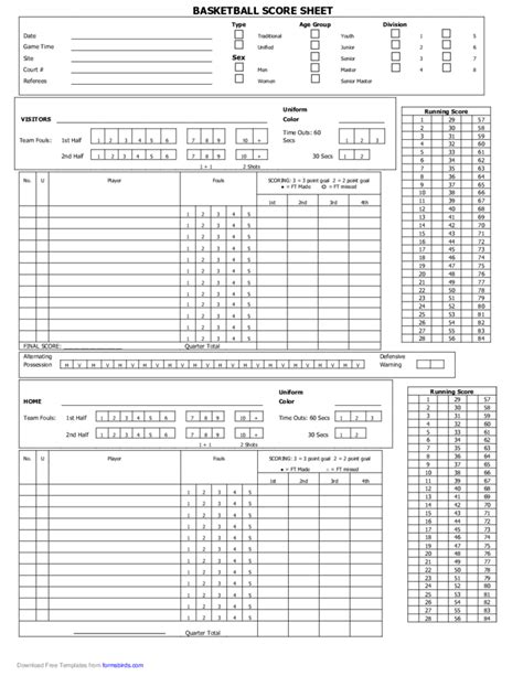 Blank Basketball Score Sheet Free Download