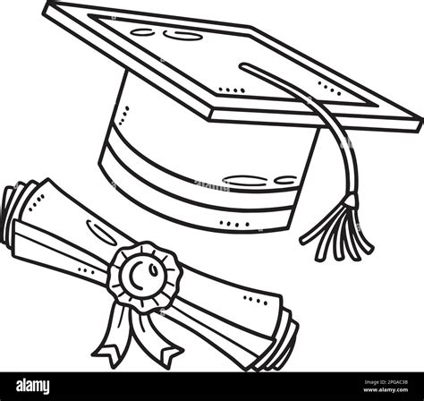 Graduation Cap And Diploma Isolated Coloring Page Stock Vector Image