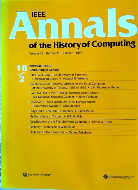 Ieee Annals Of The History Of Computing Volume 16 Number 2 Special