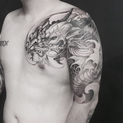 Chronic Ink Tattoo Toronto Tattoo Chest To Half Sleeve Dragon Tattoo