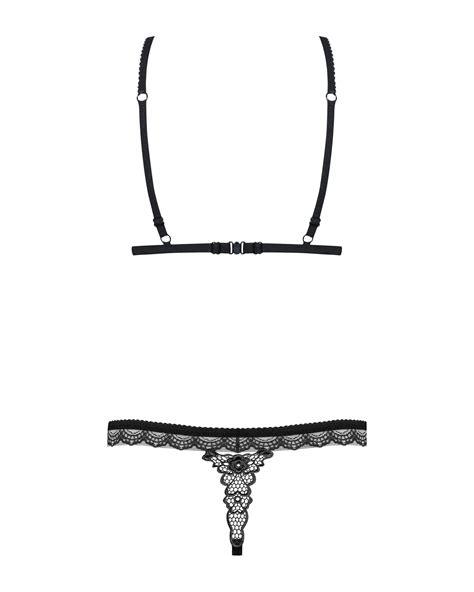 Black Lace Cupless Lingerie Set Open Bralette Open Crotch Etsy