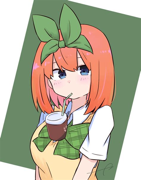 safebooru 1girl bangs bendy straw blue eyes blush breasts bubble tea challenge closed mouth