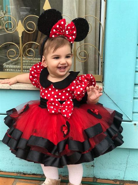 Fantasia Minnie Mouse Vestido Vermelho Bolas Infantil Luxo No Elo7