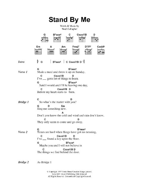 Stand By Me By Oasis Guitar Chordslyrics Guitar Instructor