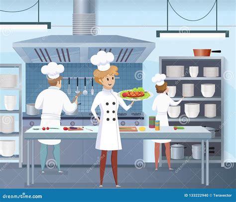 Kitchen Workplace With Utensils For Cooking Flat Vector Illustrations