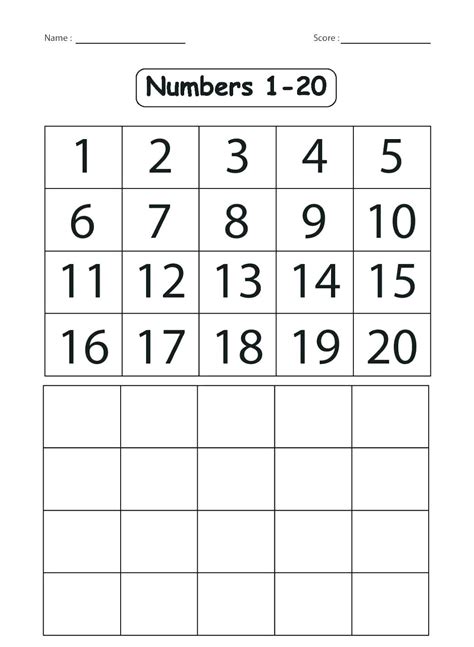 Number Recognition 1 20 Worksheets