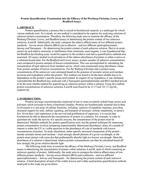 Lab 4 Formal Report Protein Quantification Examination Into The