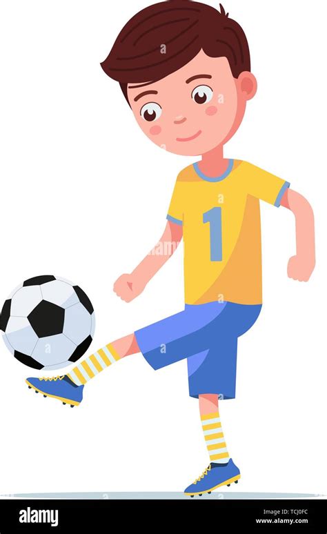 Boy Soccer Player Kicking The Ball On His Leg Stock Vector Image And Art