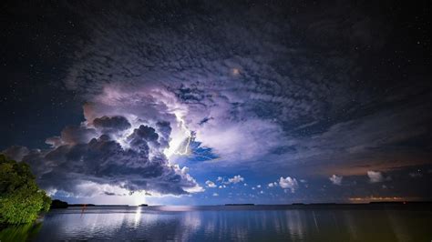 Download Wallpaper 1920x1080 Storm Clouds Lightning Sea Dusk Full