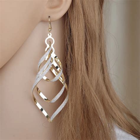 Everlead Fashion Double Loop Drop Earrings For Women Long Wave Dangle Earrings High Quality