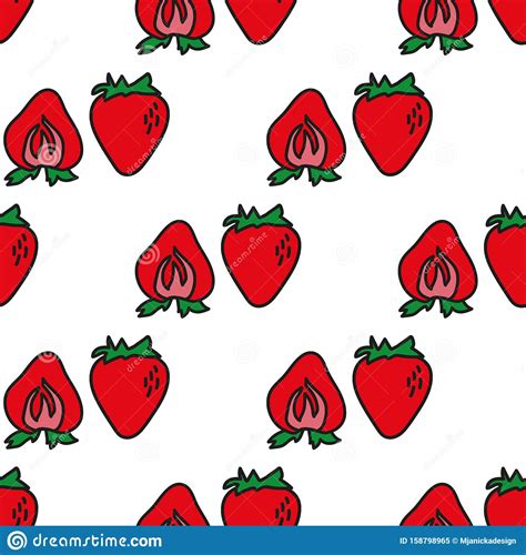 Vector Geometric Strawberry Seamless Pattern In White And Red Stock