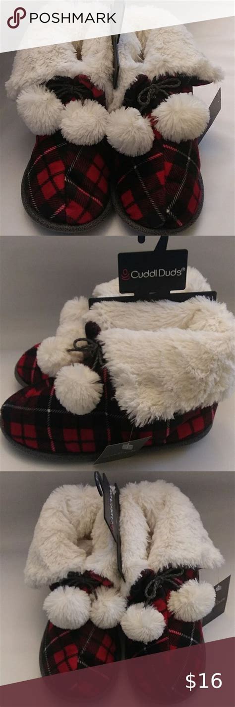 Get free shipping on orders at herroom. NWT. Cuddl Duds Plaid Faux Pom Pom Slippers. S 6-8 in 2020 ...
