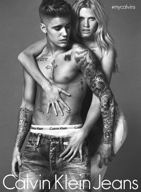 Lara Stone Poses With Justin Bieber For Calvin Klein Jeans Ad Fashion Gone Rogue