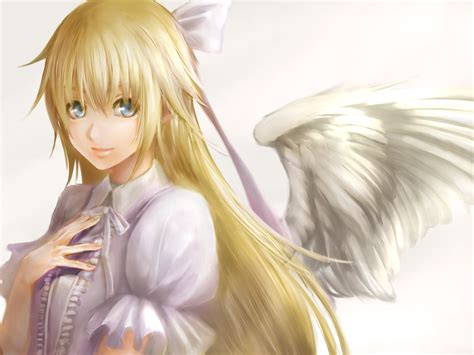 angel blonde hair blue eyes roze wings anime wallpapers